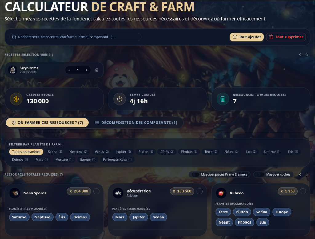 Warframe : Calculateur
